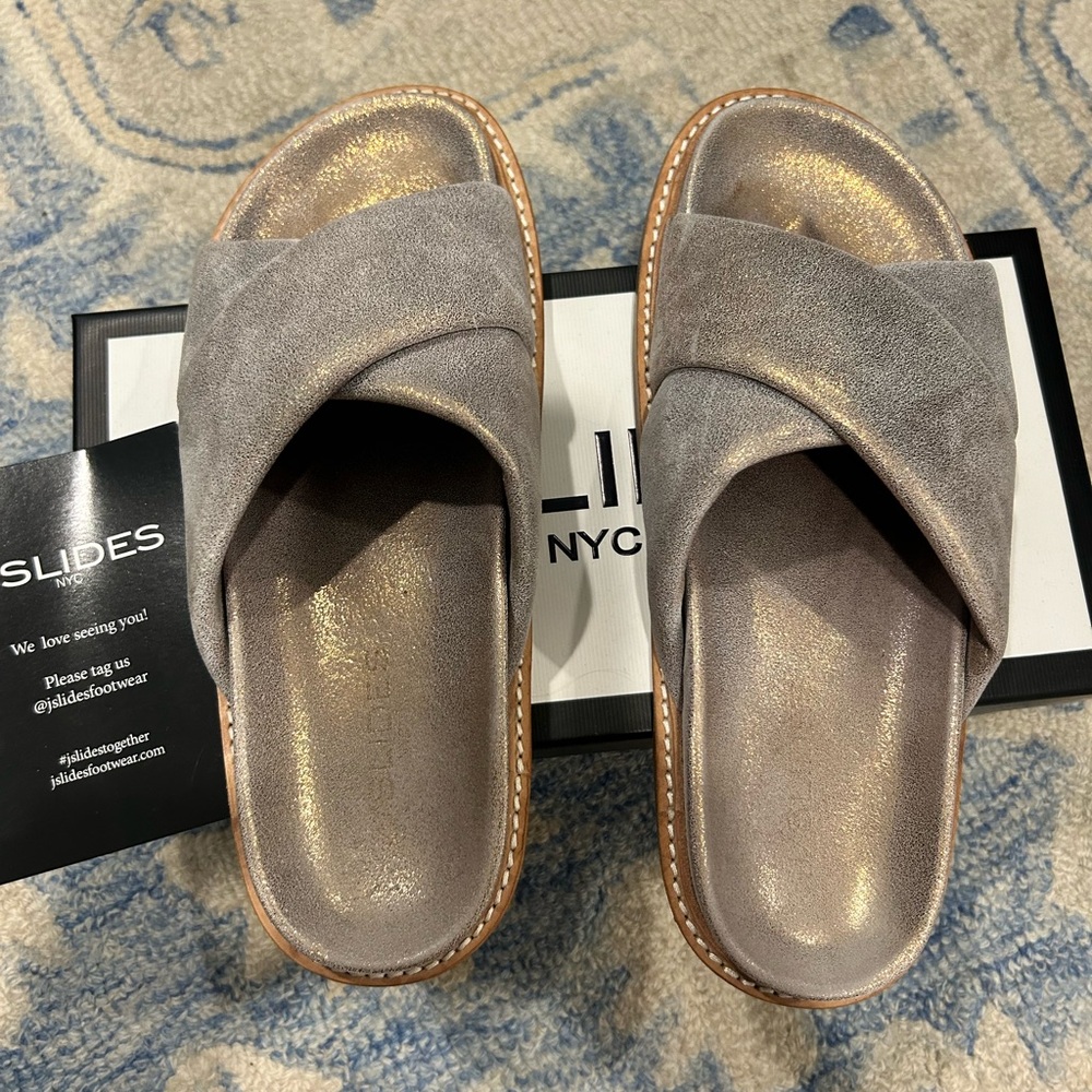 J/Slides Bronze Metallic Suede Roland Size 7